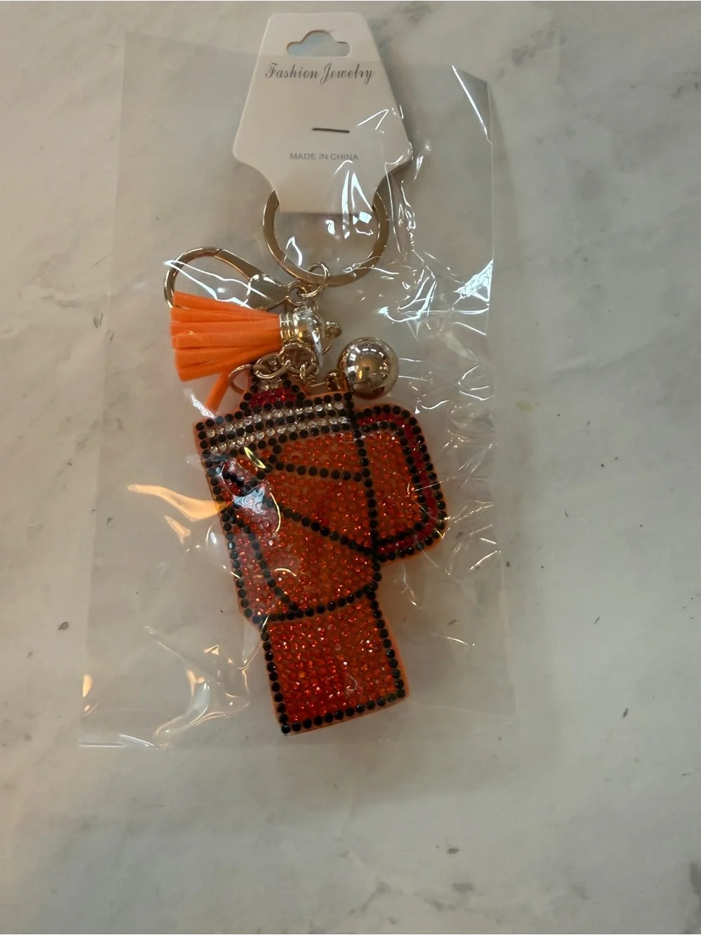 🏀 NWT Rhinestone Basketball Tumbler Puffy Keychain Bag Charm Orange